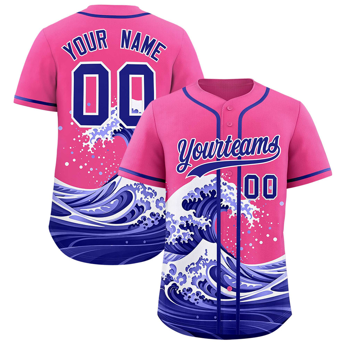 Custom Pink Wave Graffiti Pattern Authentic Baseball Jersey| KXKSHOP