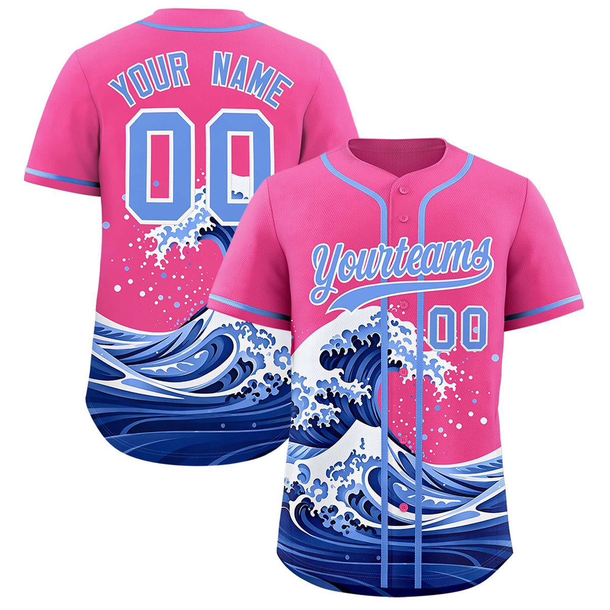 Custom Pink Wave Graffiti Pattern Authentic Baseball Jersey| KXKSHOP
