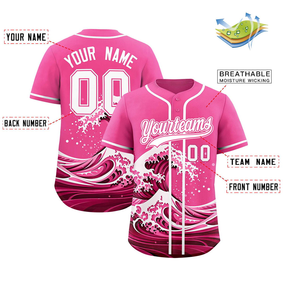 Custom Pink Wave Graffiti Pattern Authentic Baseball Jersey| KXKSHOP
