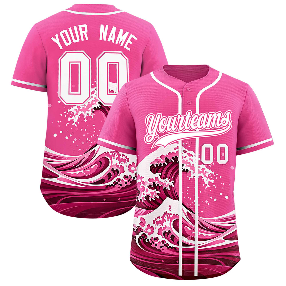 Custom Pink Wave Graffiti Pattern Authentic Baseball Jersey| KXKSHOP