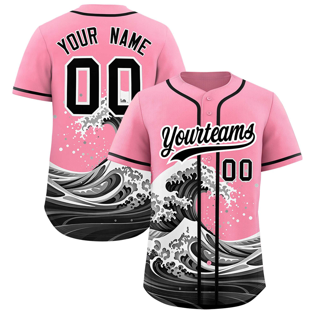Custom Light Pink Wave Graffiti Pattern Authentic Baseball Jersey| KXKSHOP