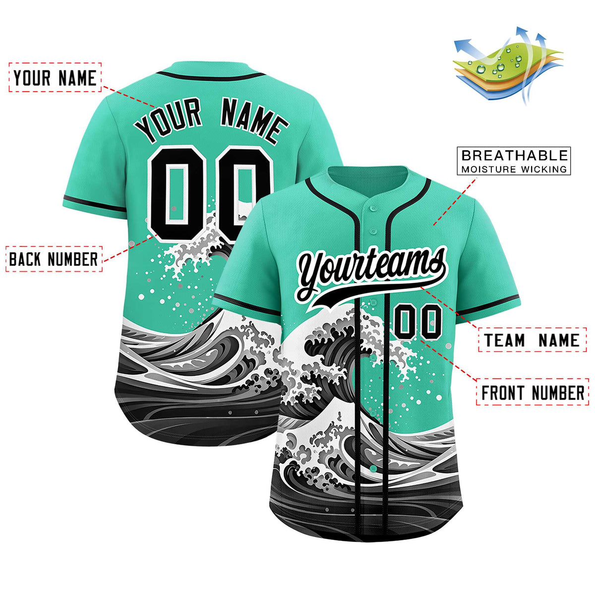 Custom Bright Green Wave Graffiti Pattern Authentic Baseball Jersey| KXKSHOP