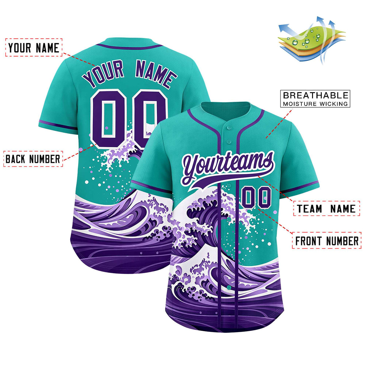 Custom Aqua Wave Graffiti Pattern Authentic Baseball Jersey| KXKSHOP