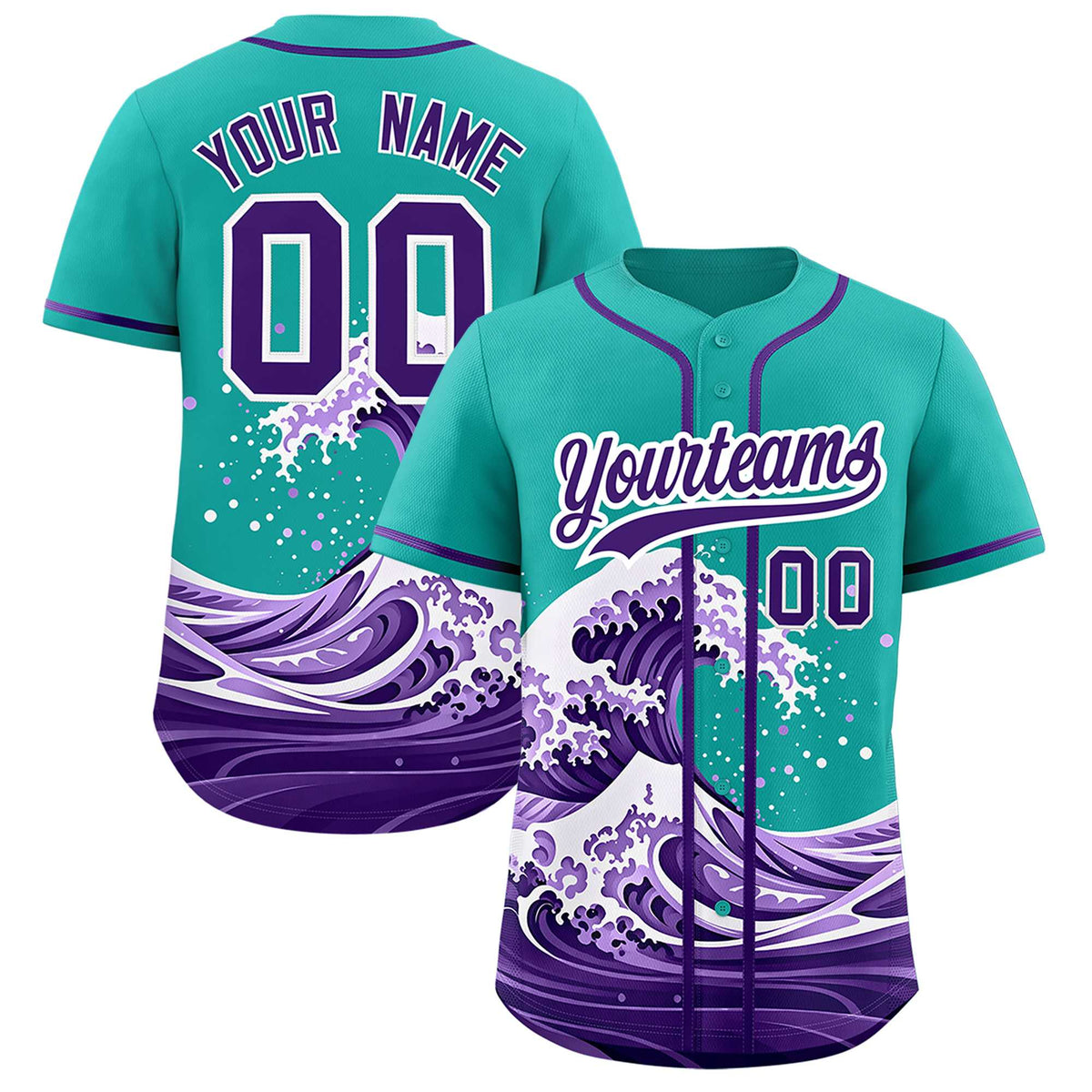 Custom Aqua Wave Graffiti Pattern Authentic Baseball Jersey| KXKSHOP