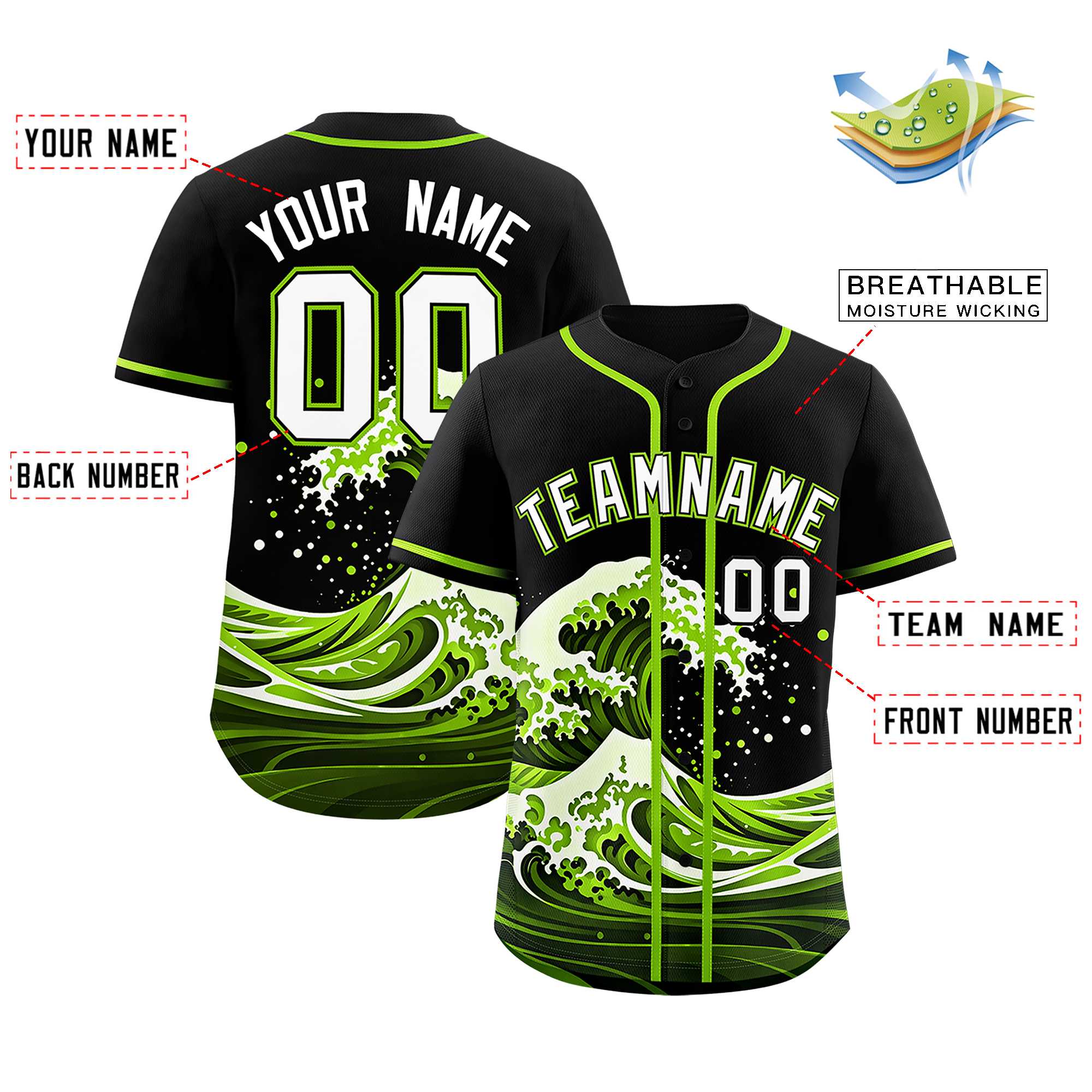 Custom Black Wave Graffiti Pattern Authentic Baseball Jersey| KXKSHOP