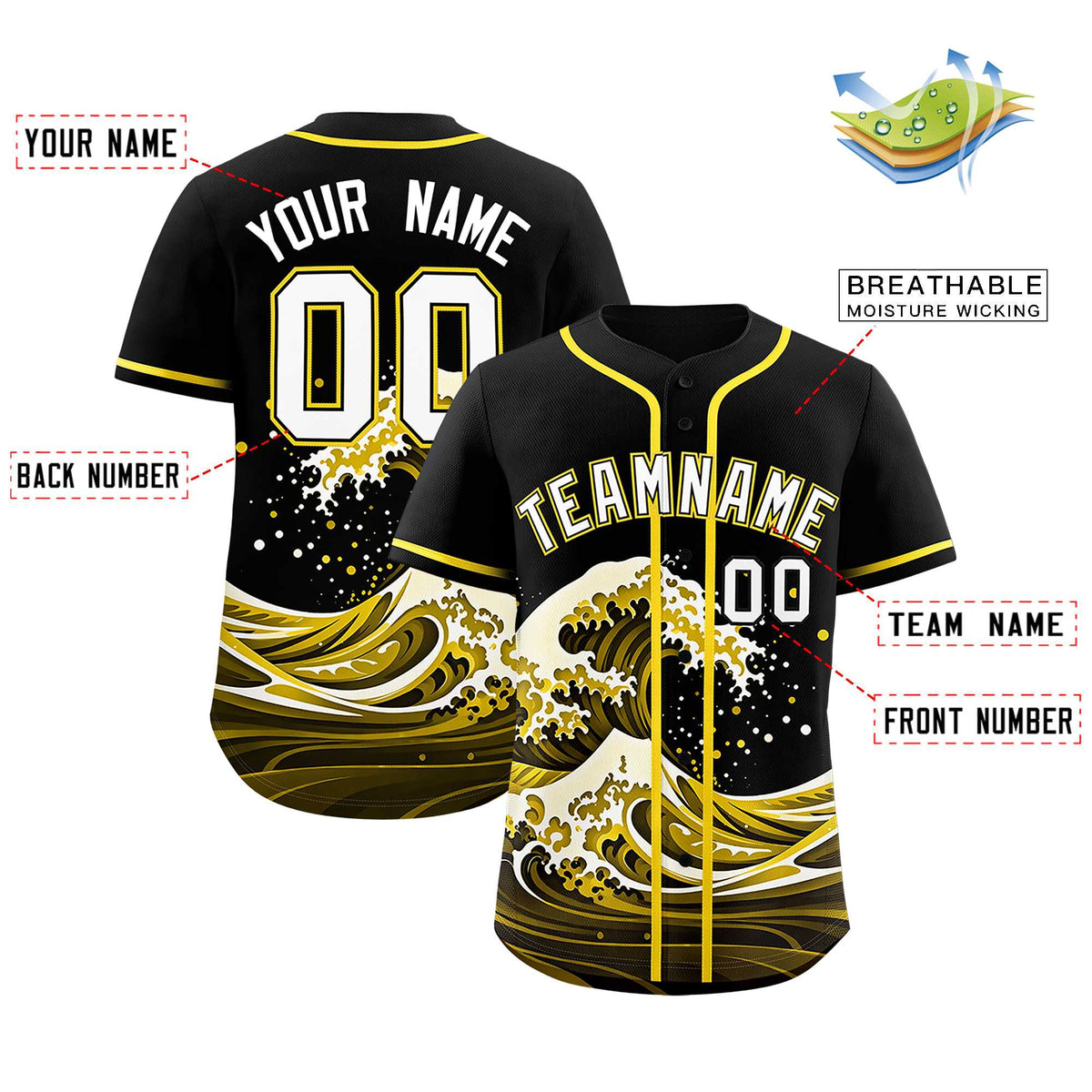 Custom Black Wave Graffiti Pattern Authentic Baseball Jersey| KXKSHOP