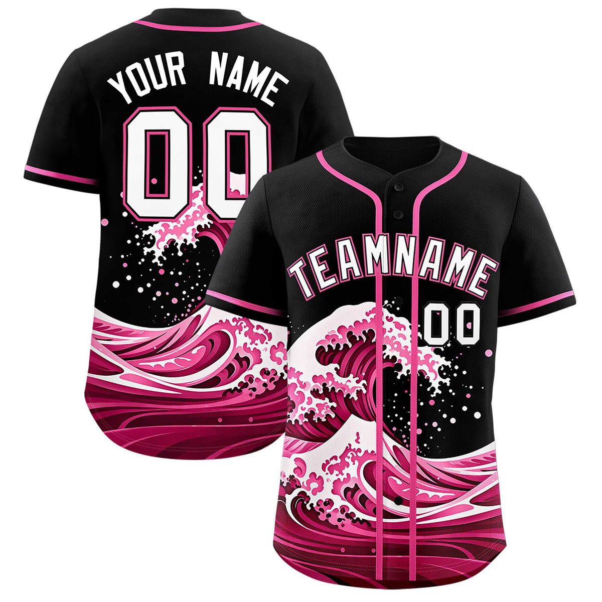 Custom Black Wave Graffiti Pattern Authentic Baseball Jersey| KXKSHOP