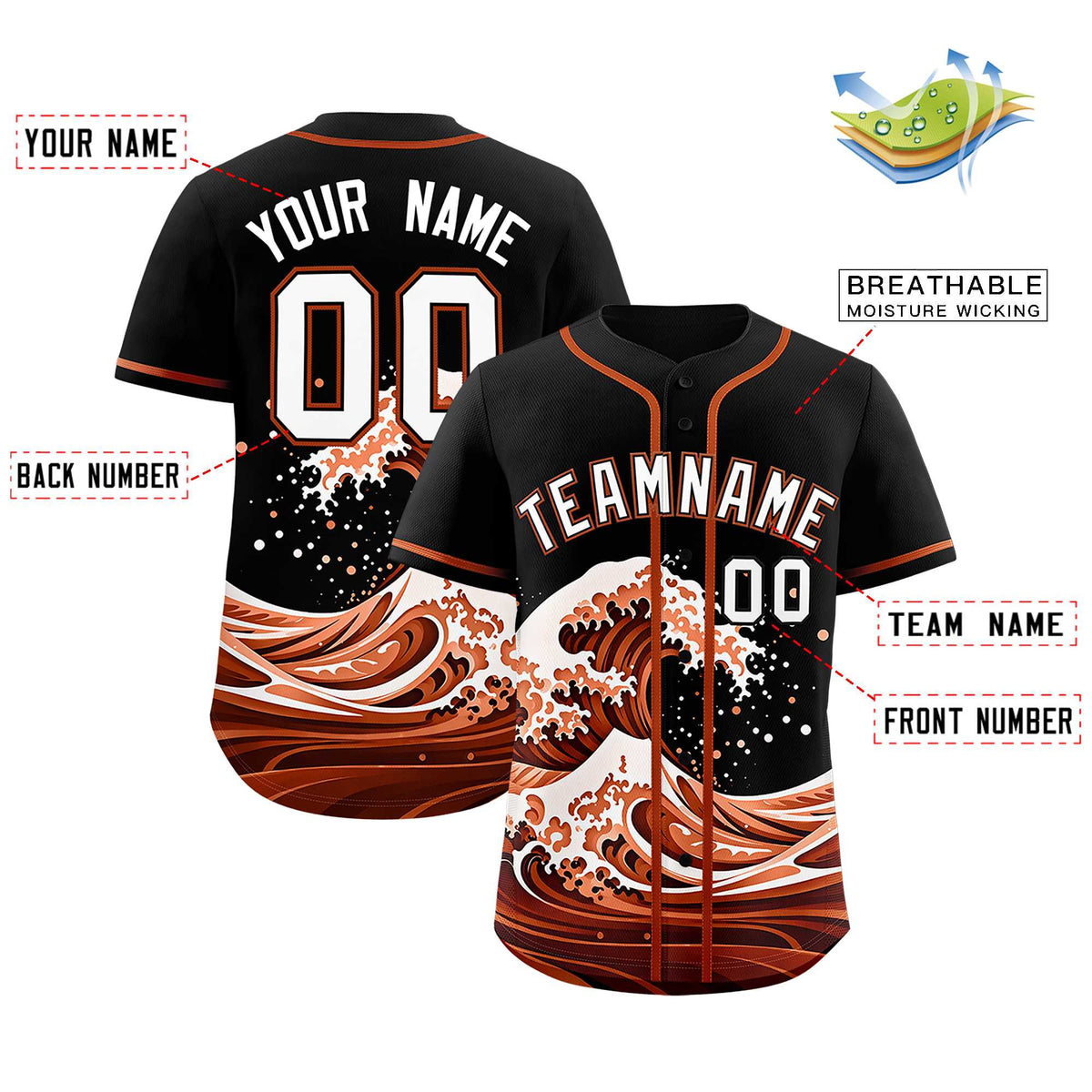 Custom Black Wave Graffiti Pattern Authentic Baseball Jersey| KXKSHOP