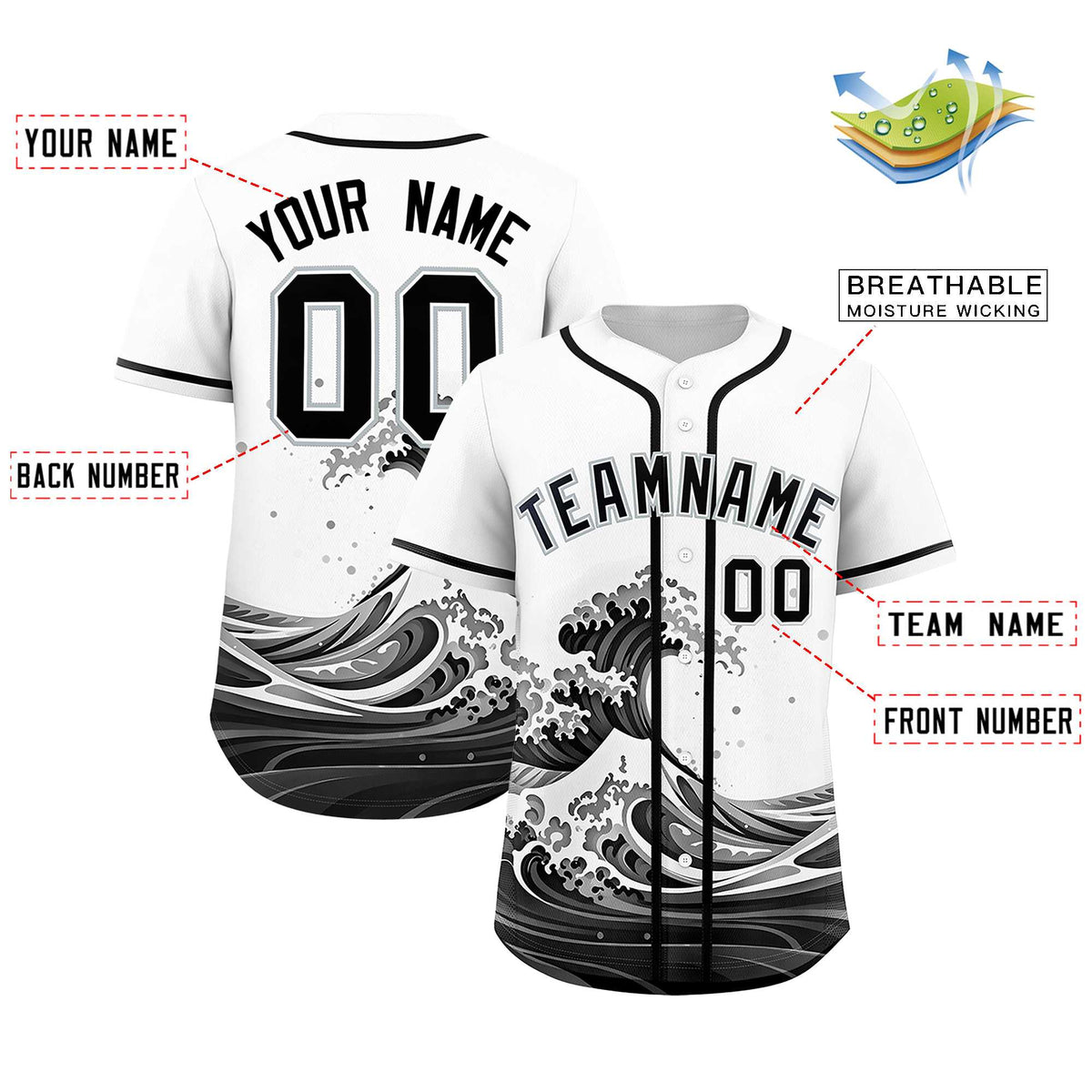 Custom White Wave Graffiti Pattern Authentic Baseball Jersey| KXKSHOP