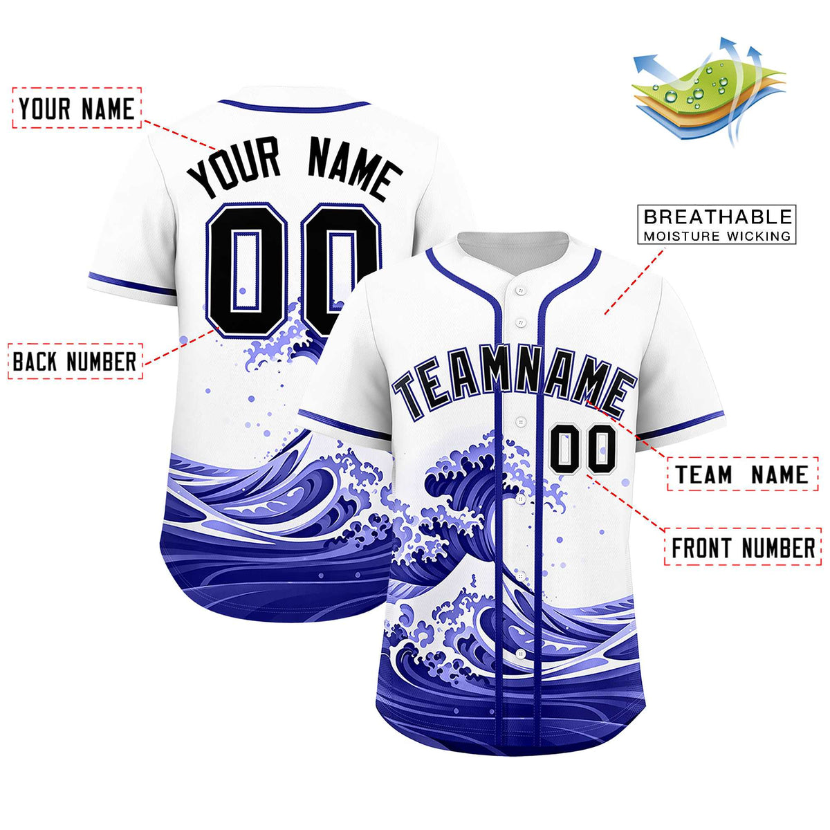 Custom White Wave Graffiti Pattern Authentic Baseball Jersey| KXKSHOP