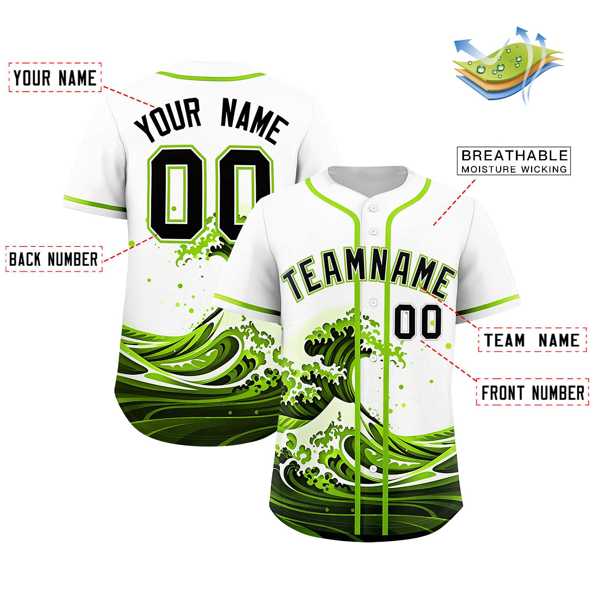 Custom White Wave Graffiti Pattern Authentic Baseball Jersey | KXKSHOP