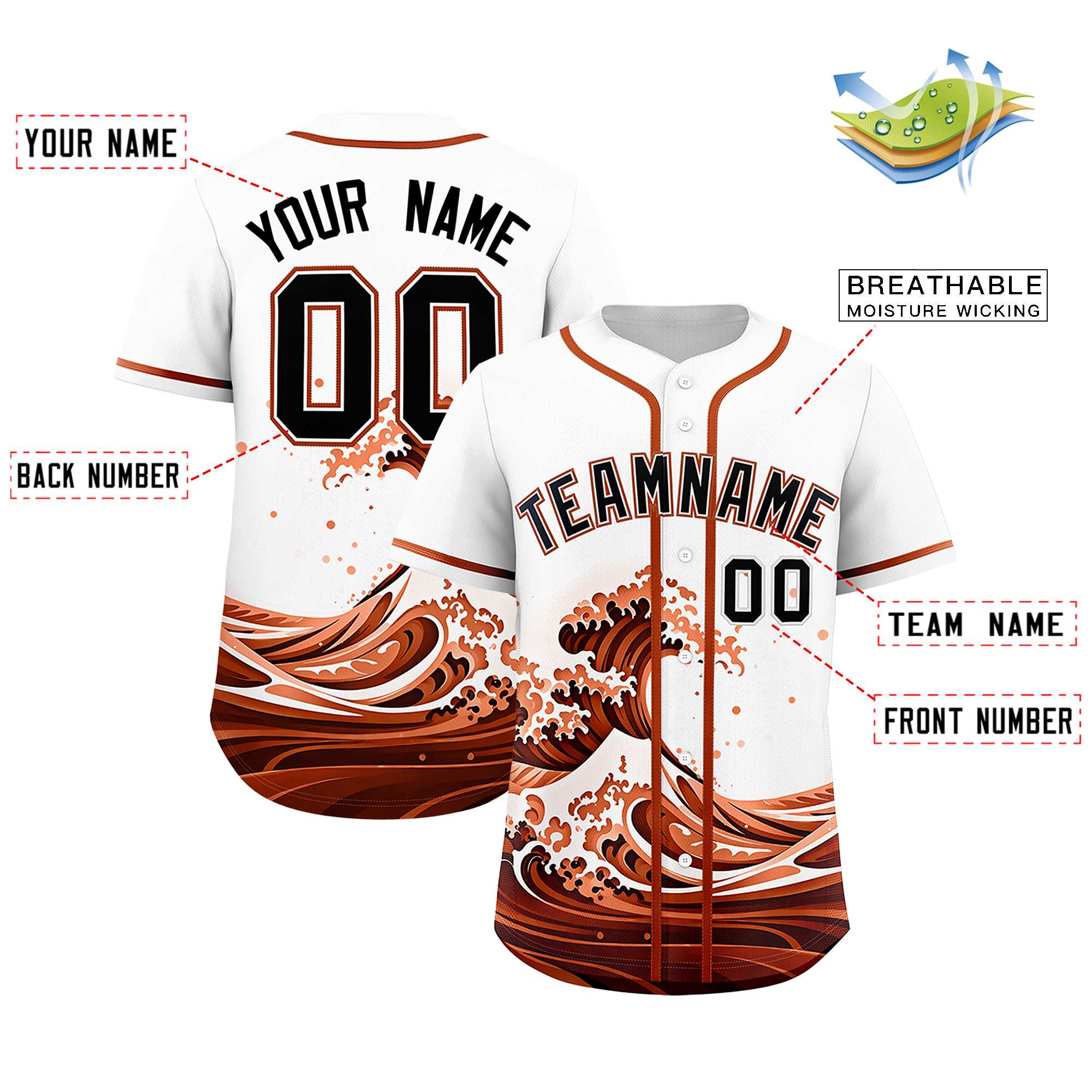 Custom White Wave Graffiti Pattern Authentic Baseball Jersey | KXKSHOP