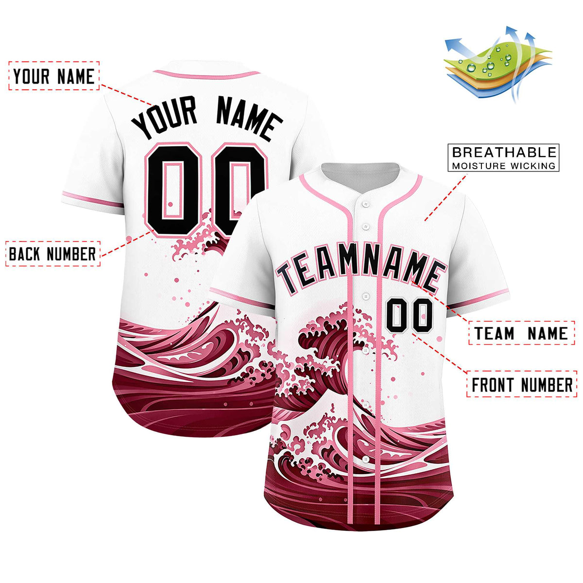 Custom White Wave Graffiti Pattern Authentic Baseball Jersey| KXKSHOP