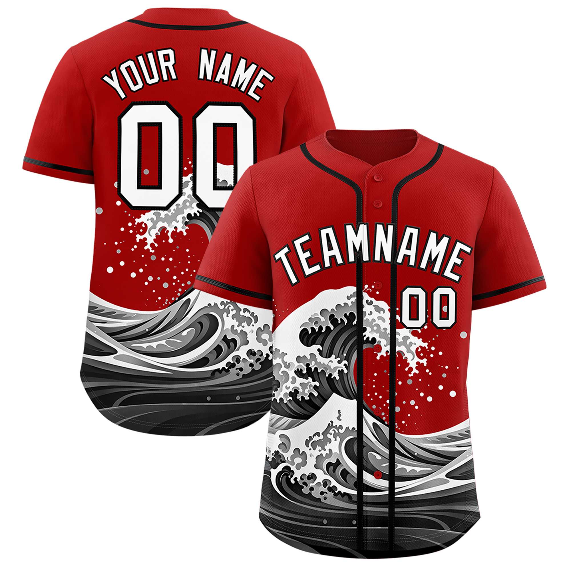 Custom Red Wave Graffiti Pattern Authentic Baseball Jersey | KXKSHOP