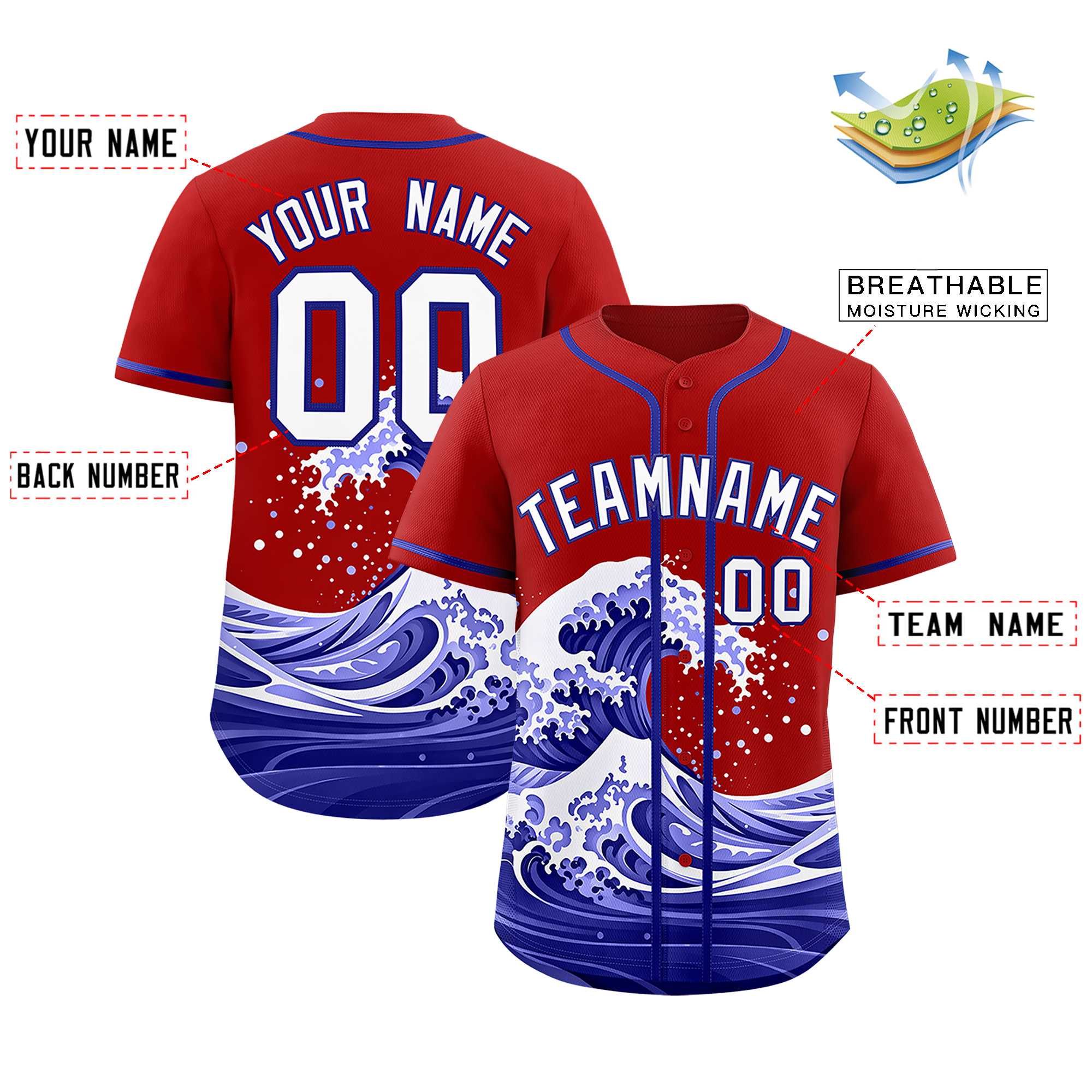 Custom Red Wave Graffiti Pattern Authentic Baseball Jersey | KXKSHOP