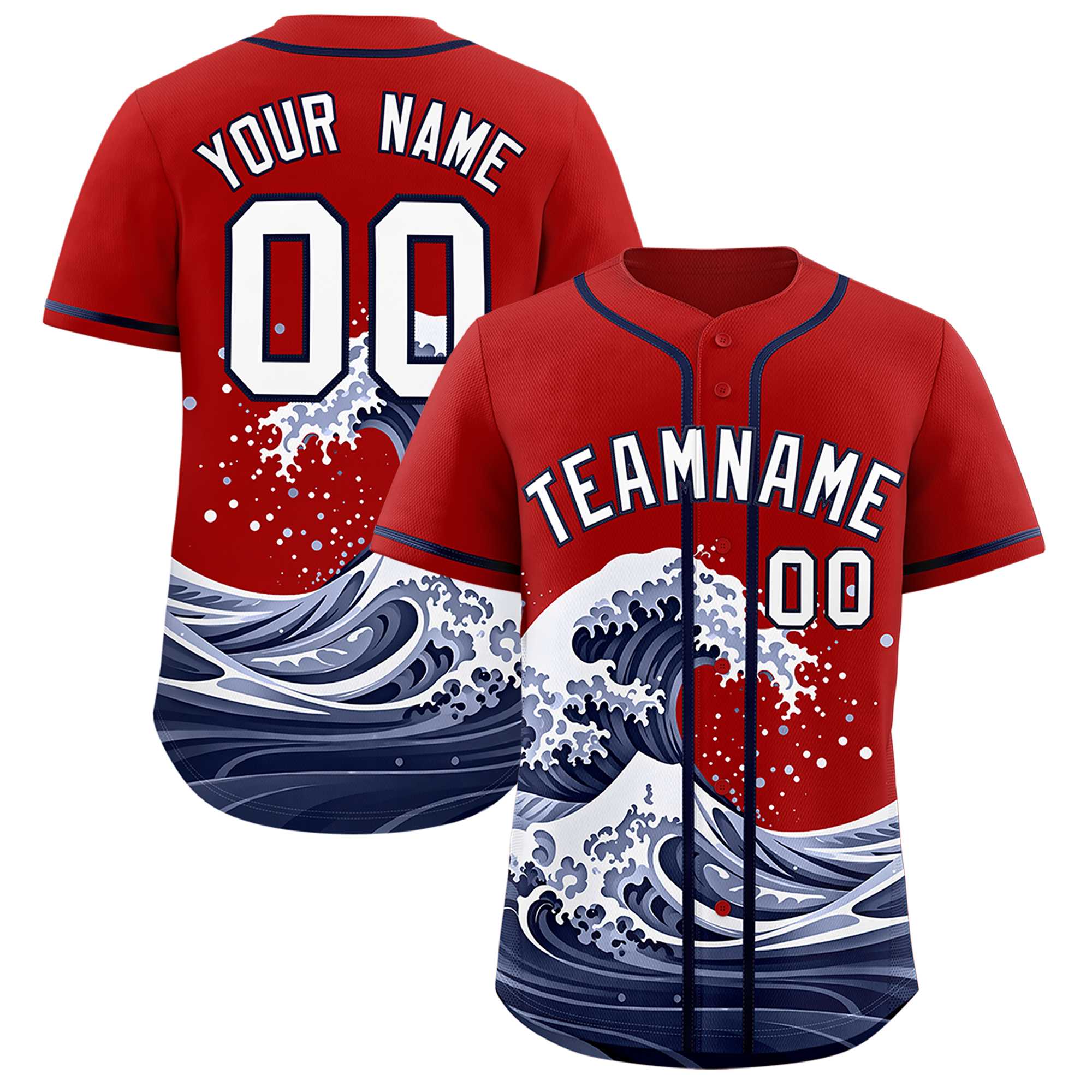 Custom Red Wave Graffiti Pattern Authentic Baseball Jersey | KXKSHOP