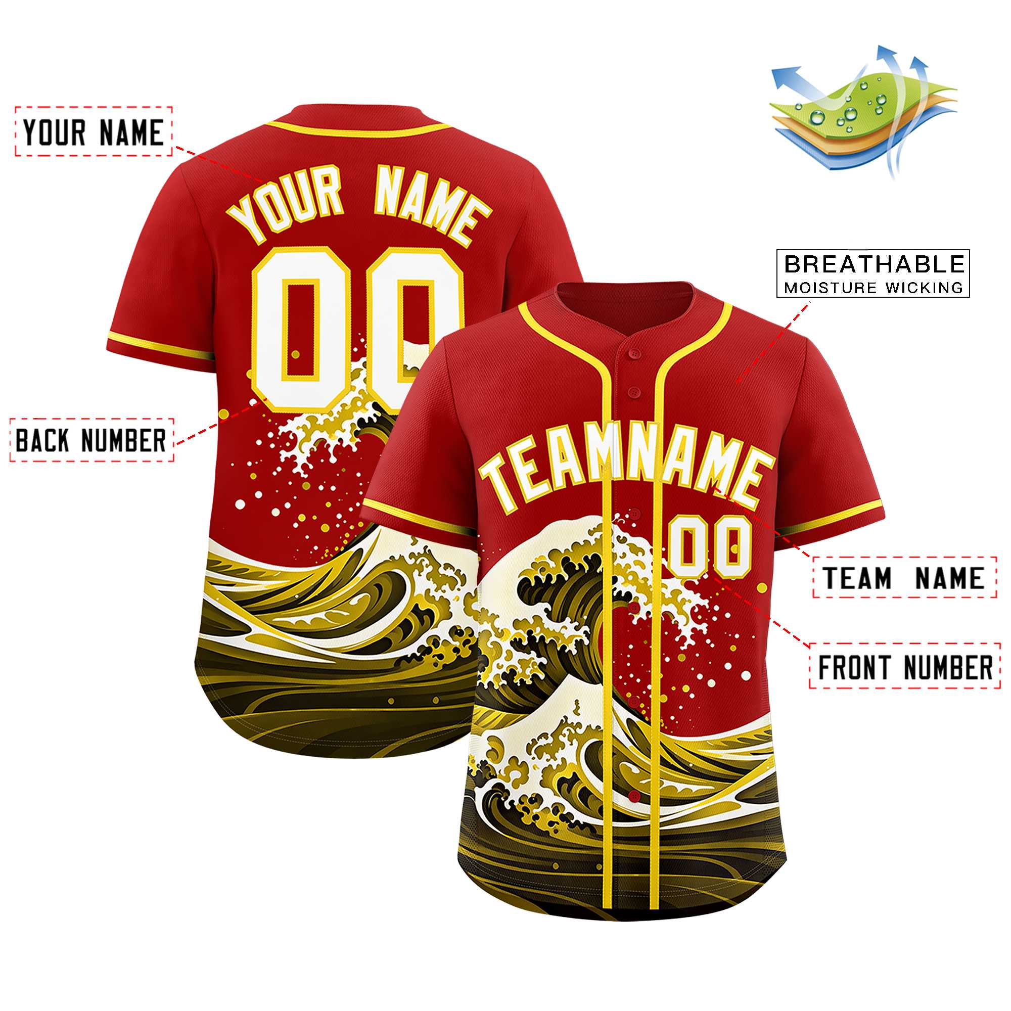 Custom Red Wave Graffiti Pattern Authentic Baseball Jersey | KXKSHOP