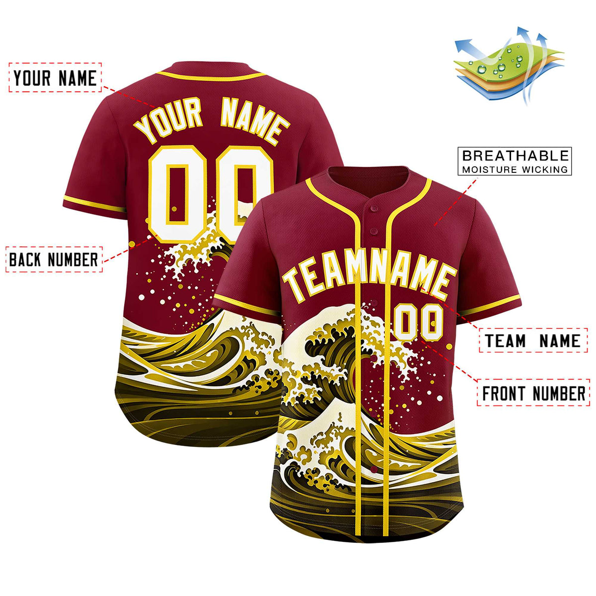 Custom Crimson Wave Graffiti Pattern Authentic Baseball Jersey| KXKSHOP