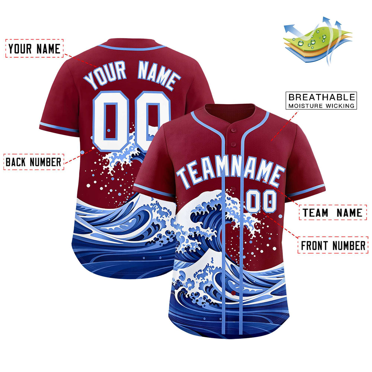 Custom Crimson Wave Graffiti Pattern Authentic Baseball Jersey| KXKSHOP