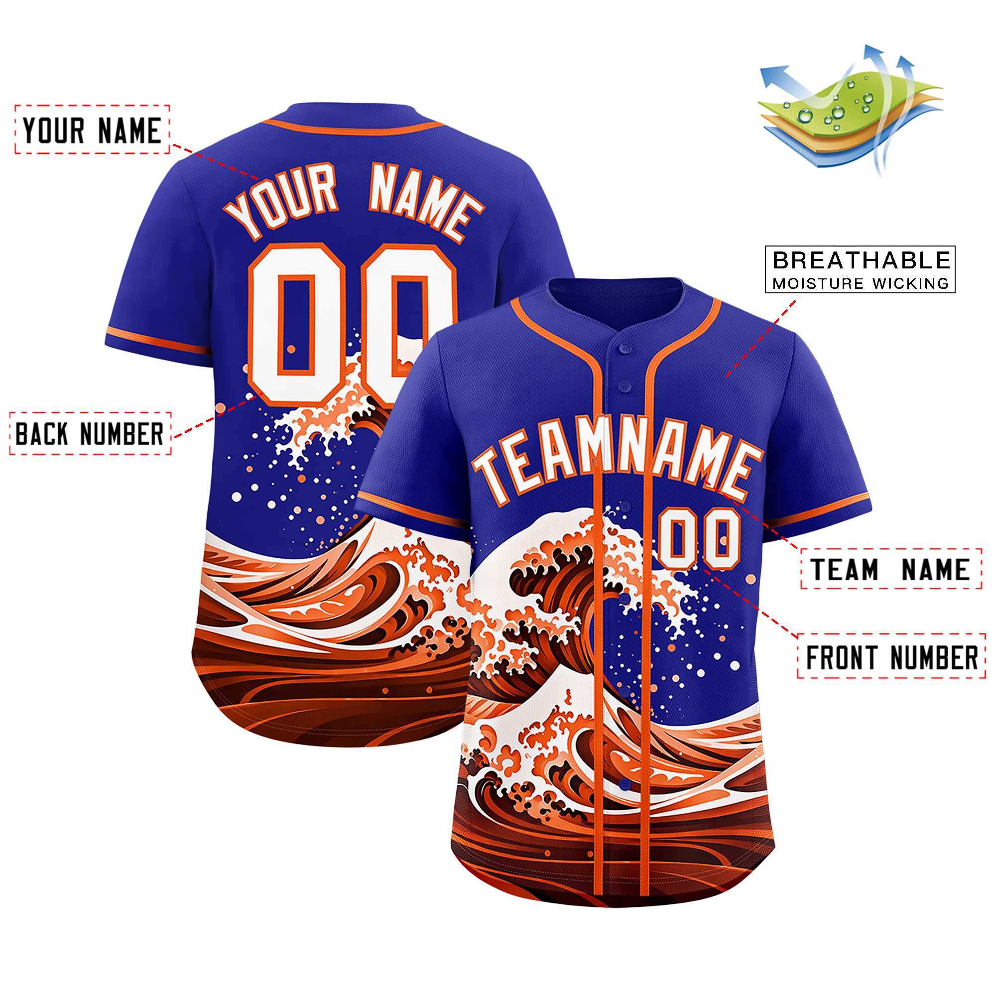 Custom Royal Wave Graffiti Pattern Authentic Baseball Jersey | KXKSHOP