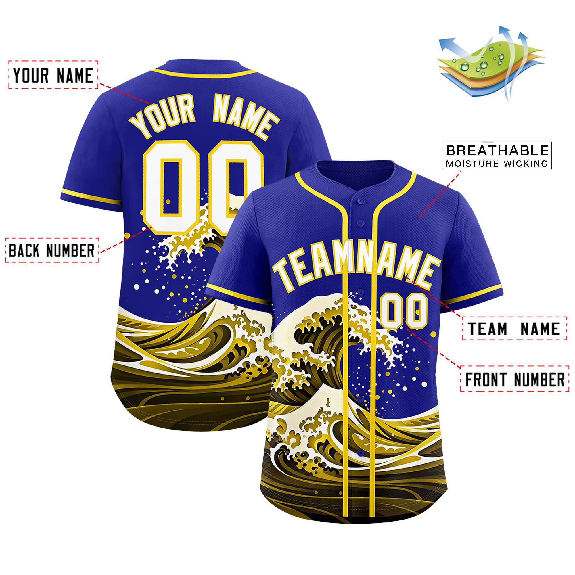 Custom Royal Wave Graffiti Pattern Authentic Baseball Jersey | KXKSHOP