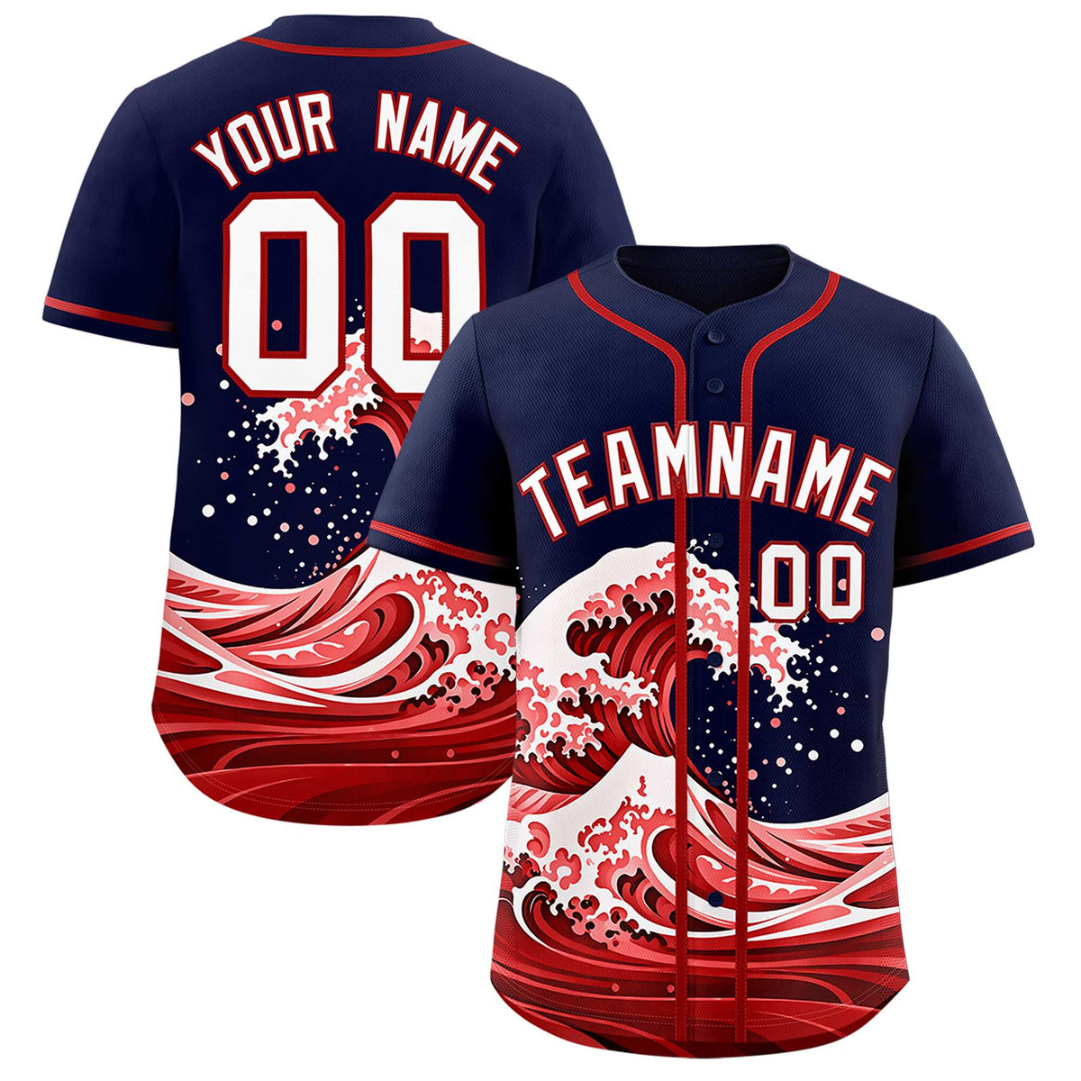 Custom Navy Wave Graffiti Pattern Authentic Baseball Jersey| KXKSHOP