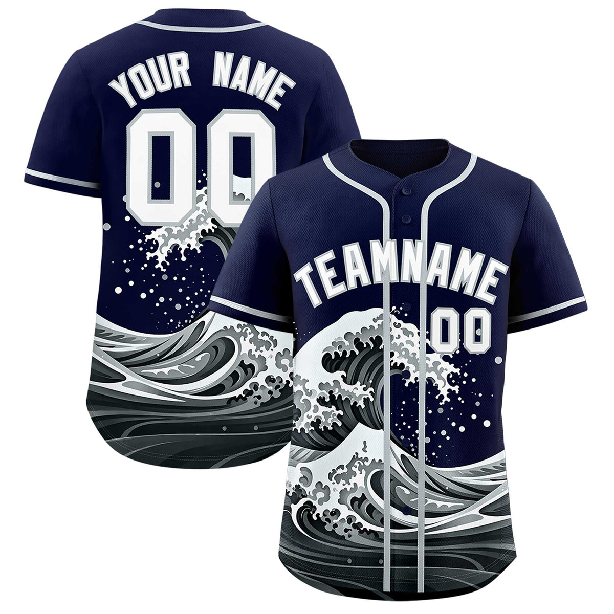 Custom Navy Wave Graffiti Pattern Authentic Baseball Jersey| KXKSHOP