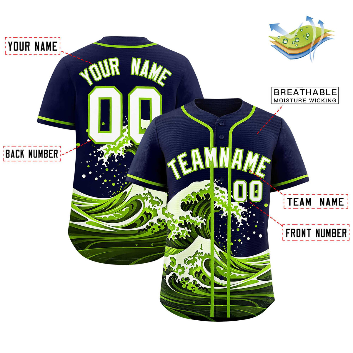 Custom Navy Wave Graffiti Pattern Authentic Baseball Jersey| KXKSHOP