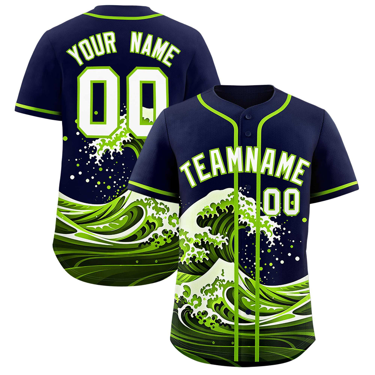 Custom Navy Wave Graffiti Pattern Authentic Baseball Jersey| KXKSHOP