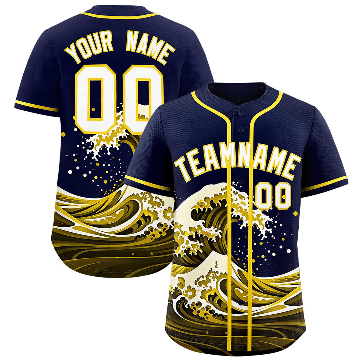 Custom Navy Wave Graffiti Pattern Authentic Baseball Jersey| KXKSHOP