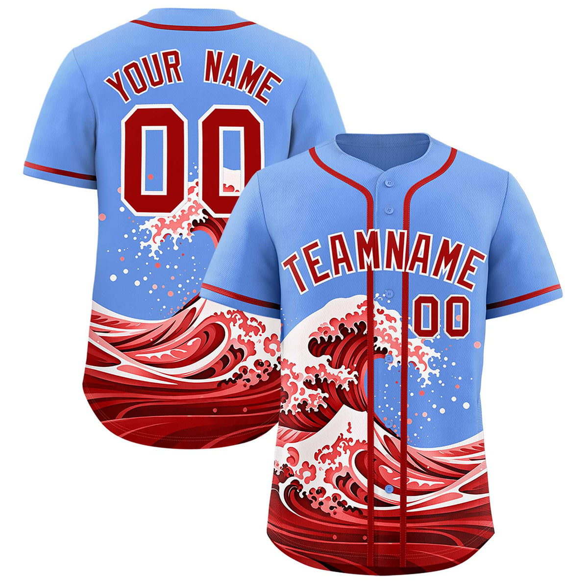 Custom Light Blue Wave Graffiti Pattern Authentic Baseball Jersey| KXKSHOP