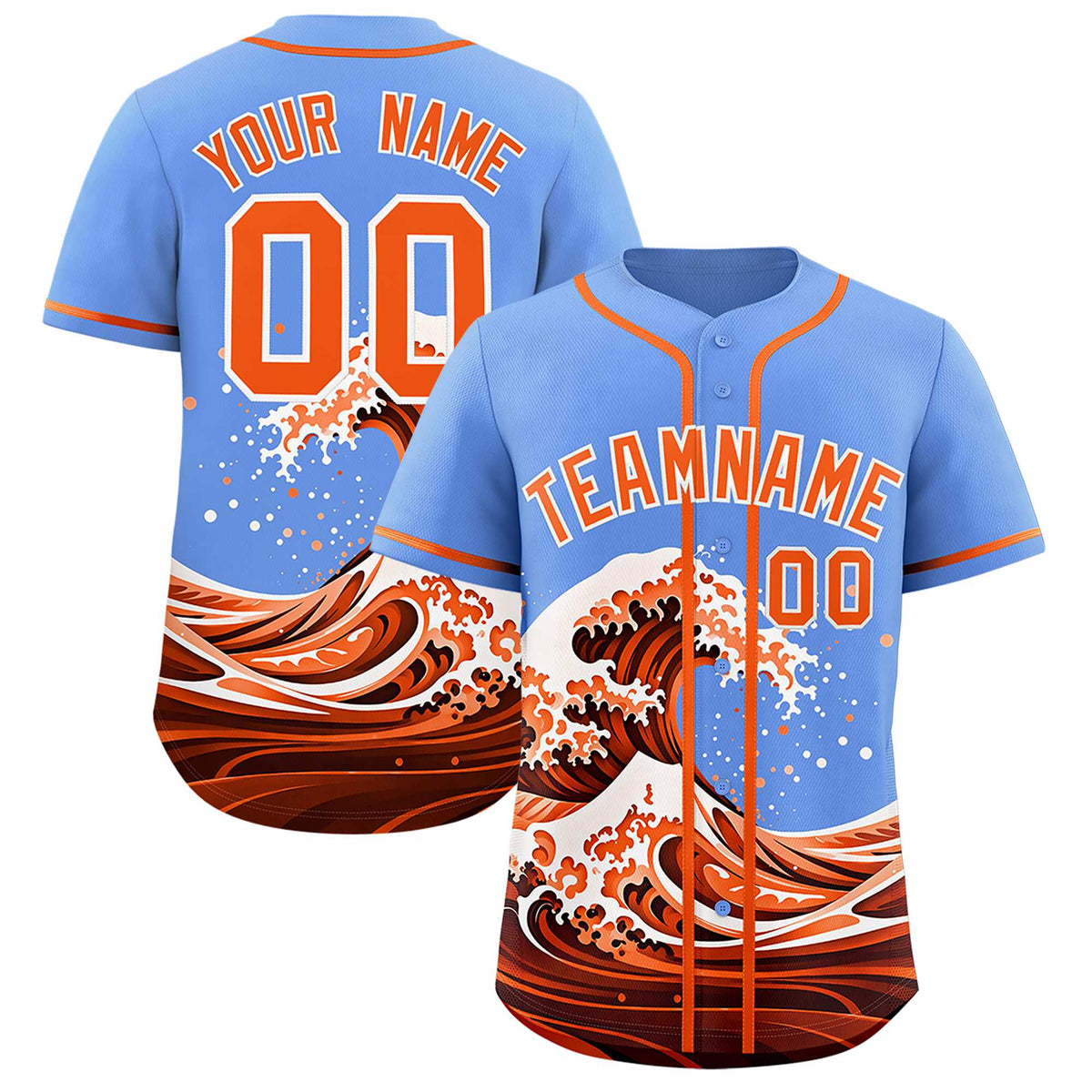 Custom Light Blue Wave Graffiti Pattern Authentic Baseball Jersey| KXKSHOP