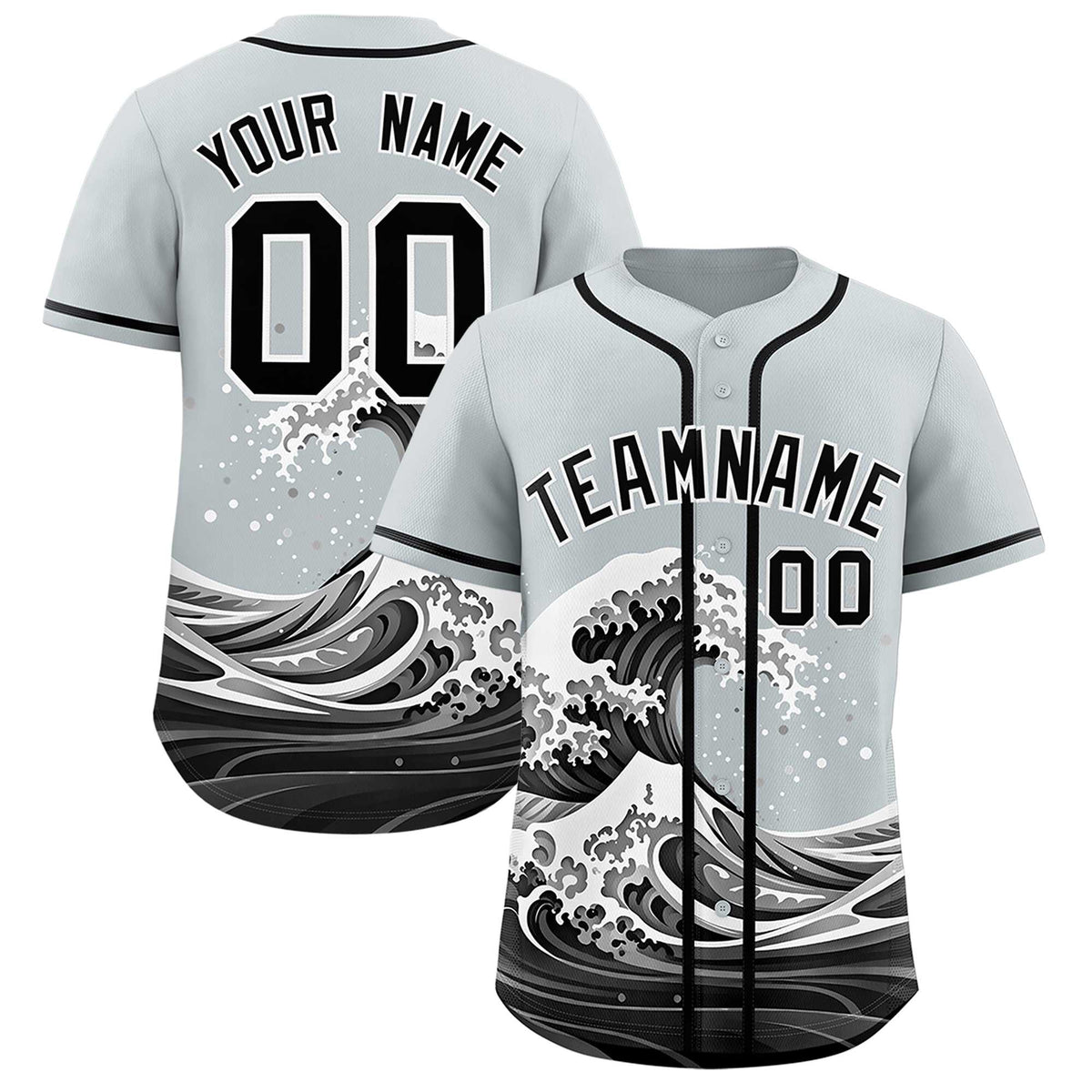 Custom Silver Wave Graffiti Pattern Authentic Baseball Jersey| KXKSHOP