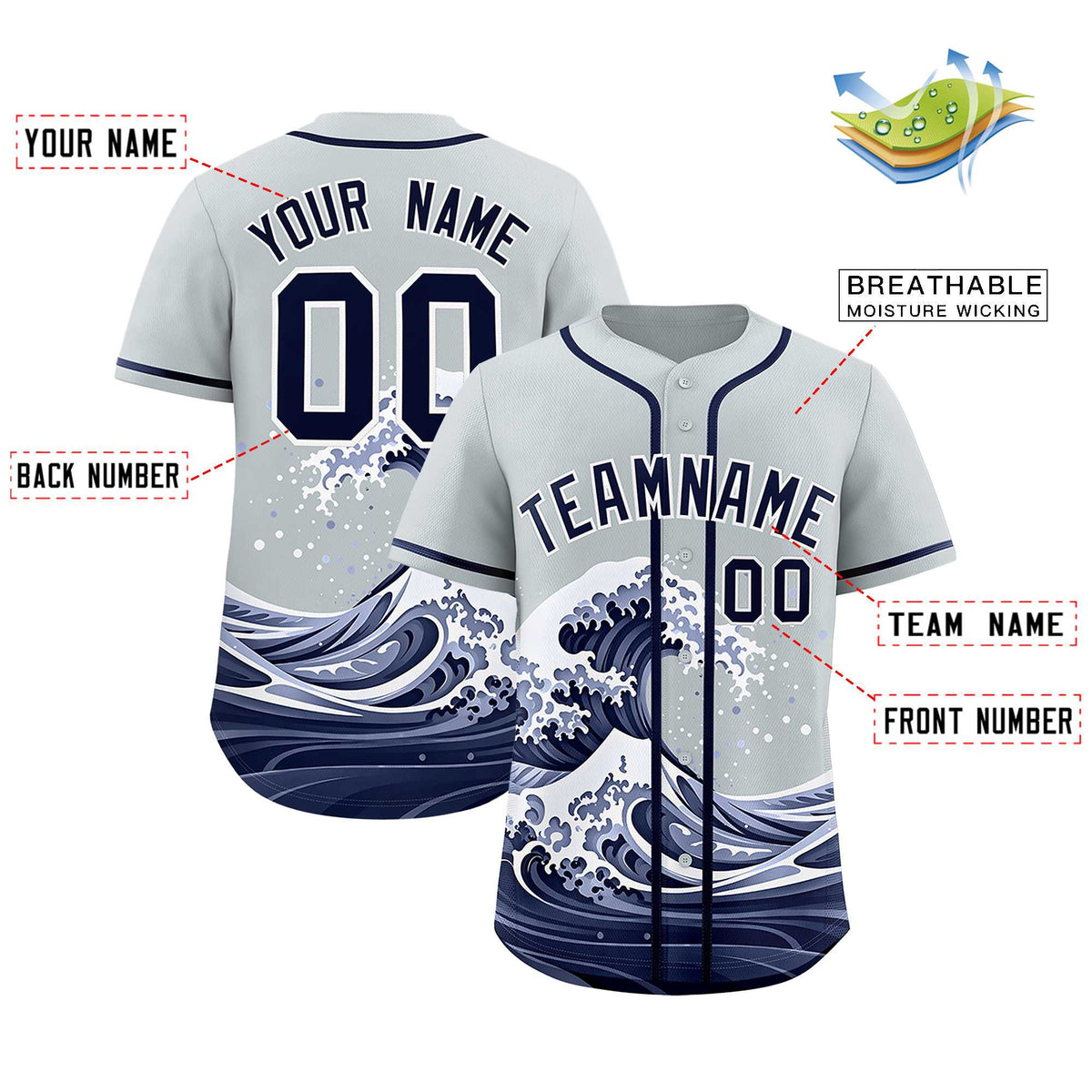 Custom Silver Wave Graffiti Pattern Authentic Baseball Jersey| KXKSHOP