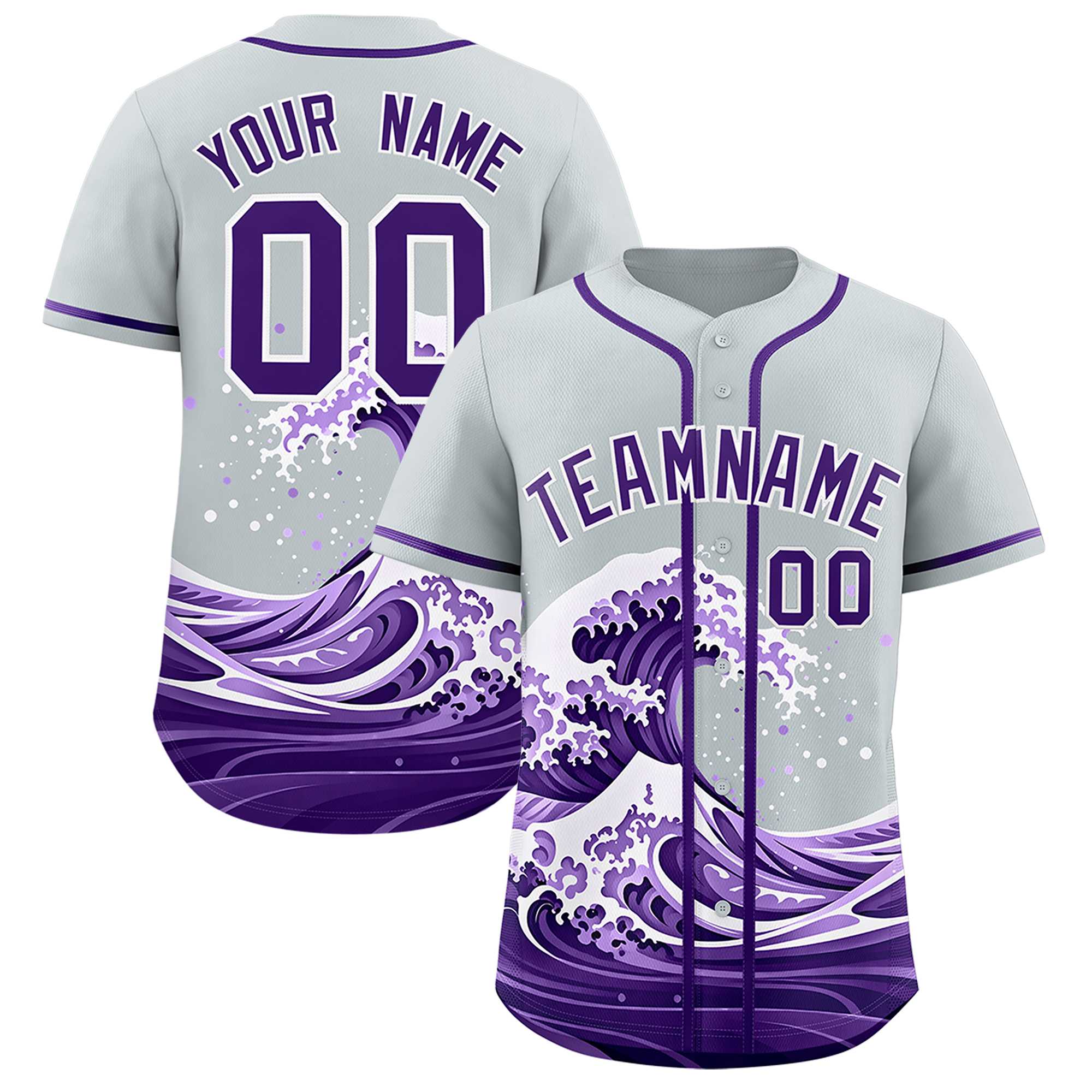 Custom Silver Wave Graffiti Pattern Authentic Baseball Jersey| KXKSHOP