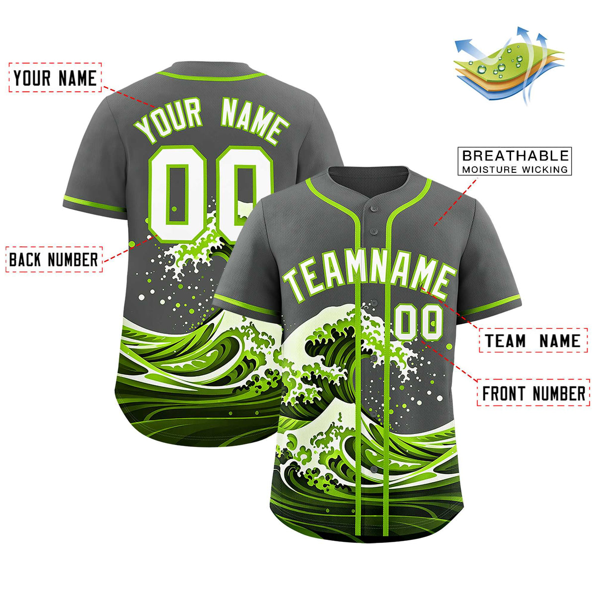 Custom Gray Wave Graffiti Pattern Authentic Baseball Jersey| KXKSHOP