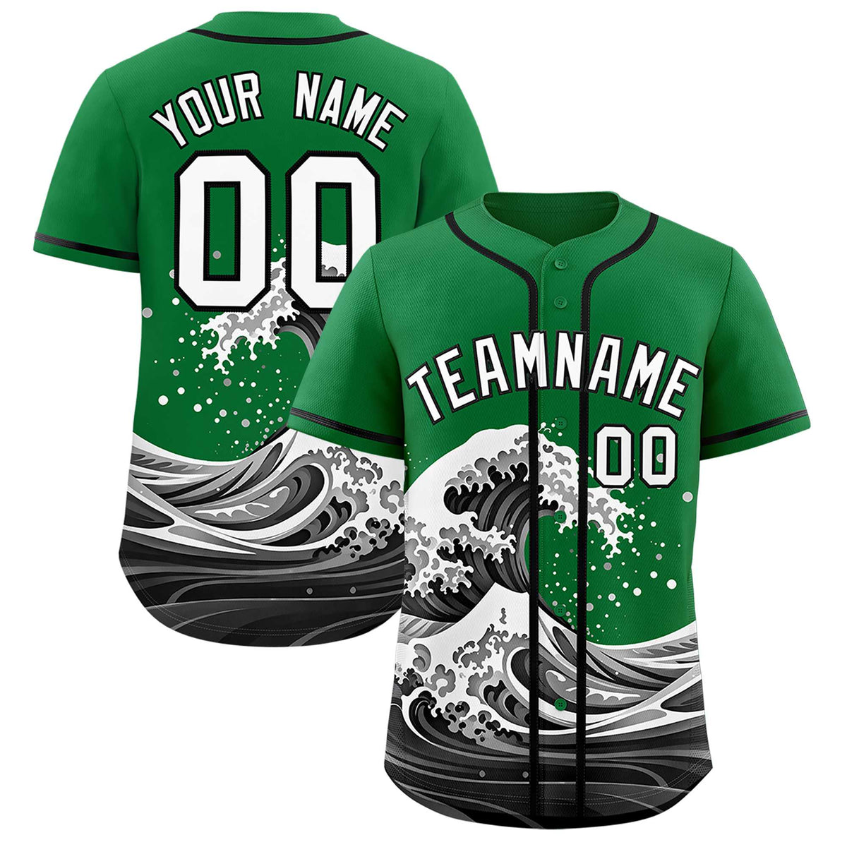 Custom Kelly Green Wave Graffiti Pattern Authentic Baseball Jersey| KXKSHOP