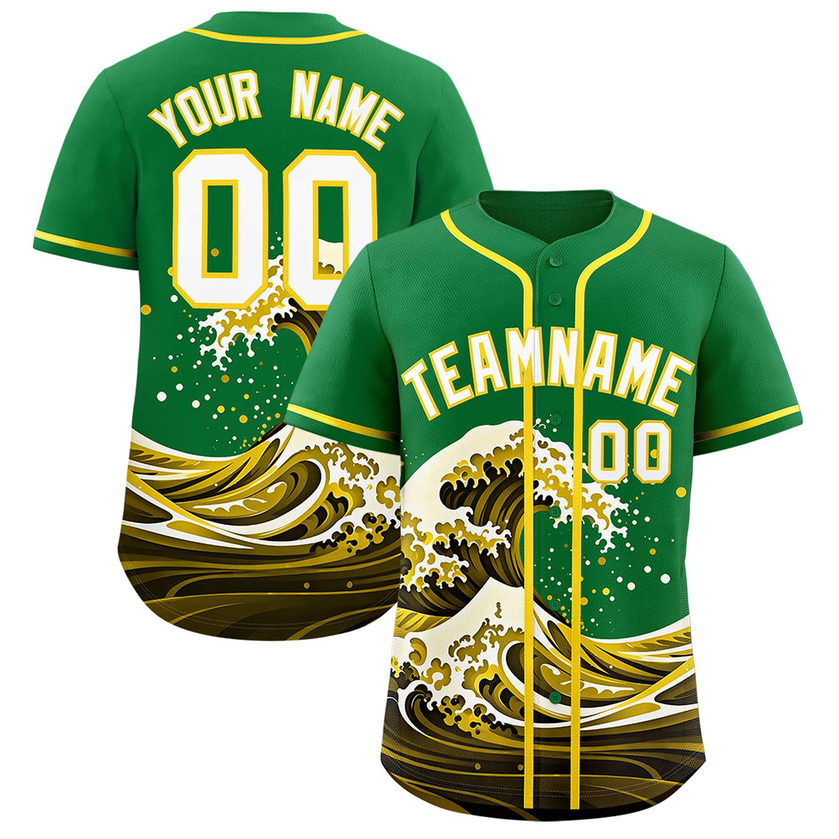Custom Kelly Green Wave Graffiti Pattern Authentic Baseball Jersey| KXKSHOP