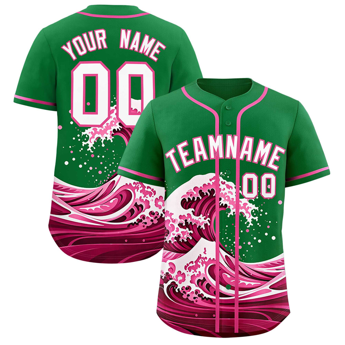 Custom Kelly Green Wave Graffiti Pattern Authentic Baseball Jersey| KXKSHOP