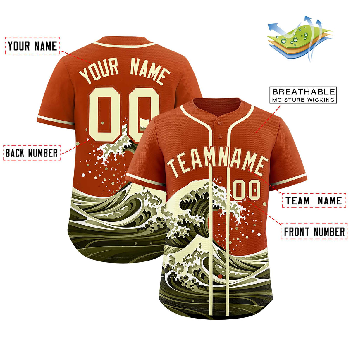 Custom Texas Orange Wave Graffiti Pattern Authentic Baseball Jersey| KXKSHOP