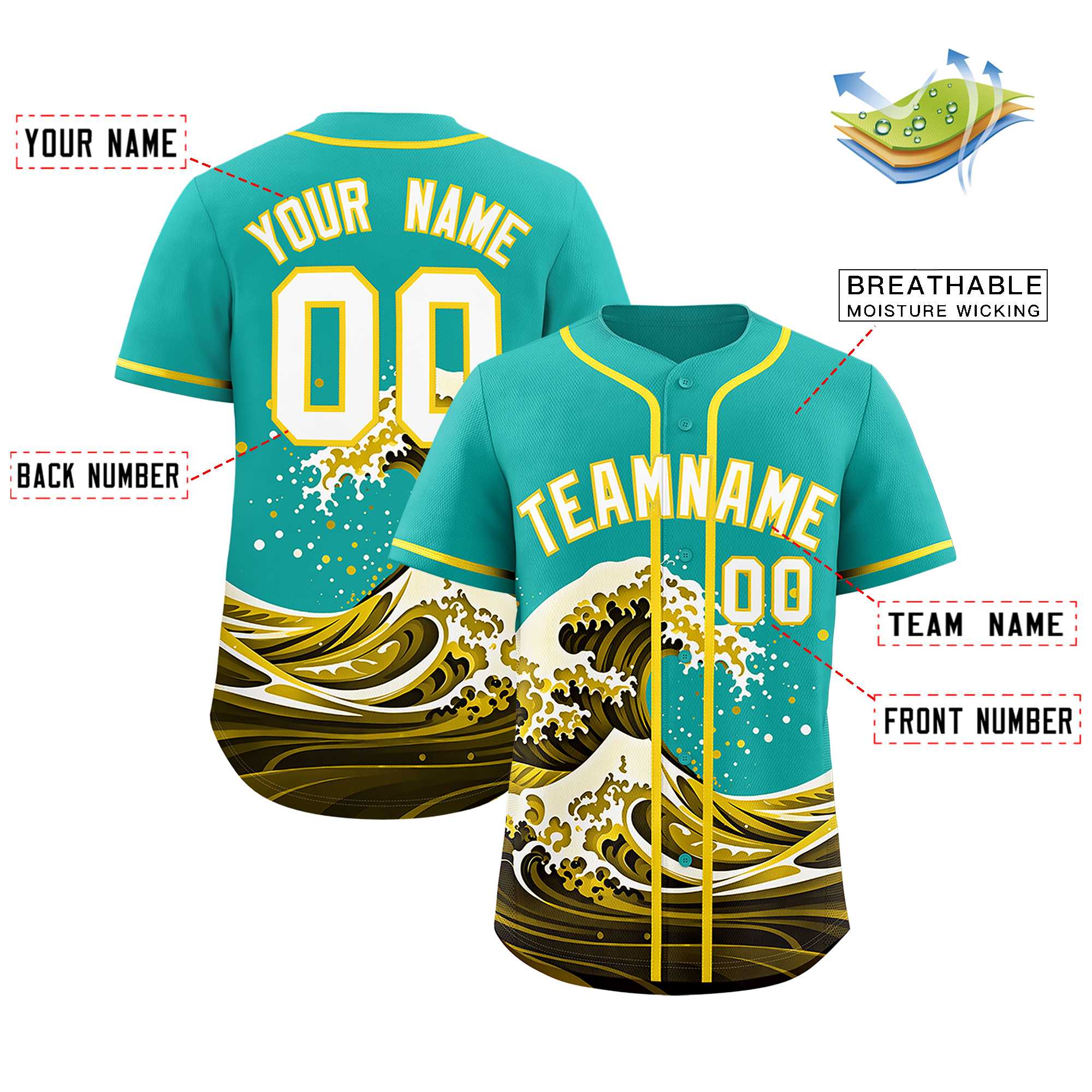 Custom Aqua Wave Graffiti Pattern Authentic Baseball Jersey| KXKSHOP