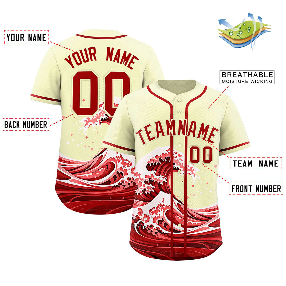 Custom Cream Wave Graffiti Pattern Authentic Baseball Jersey| KXKSHOP