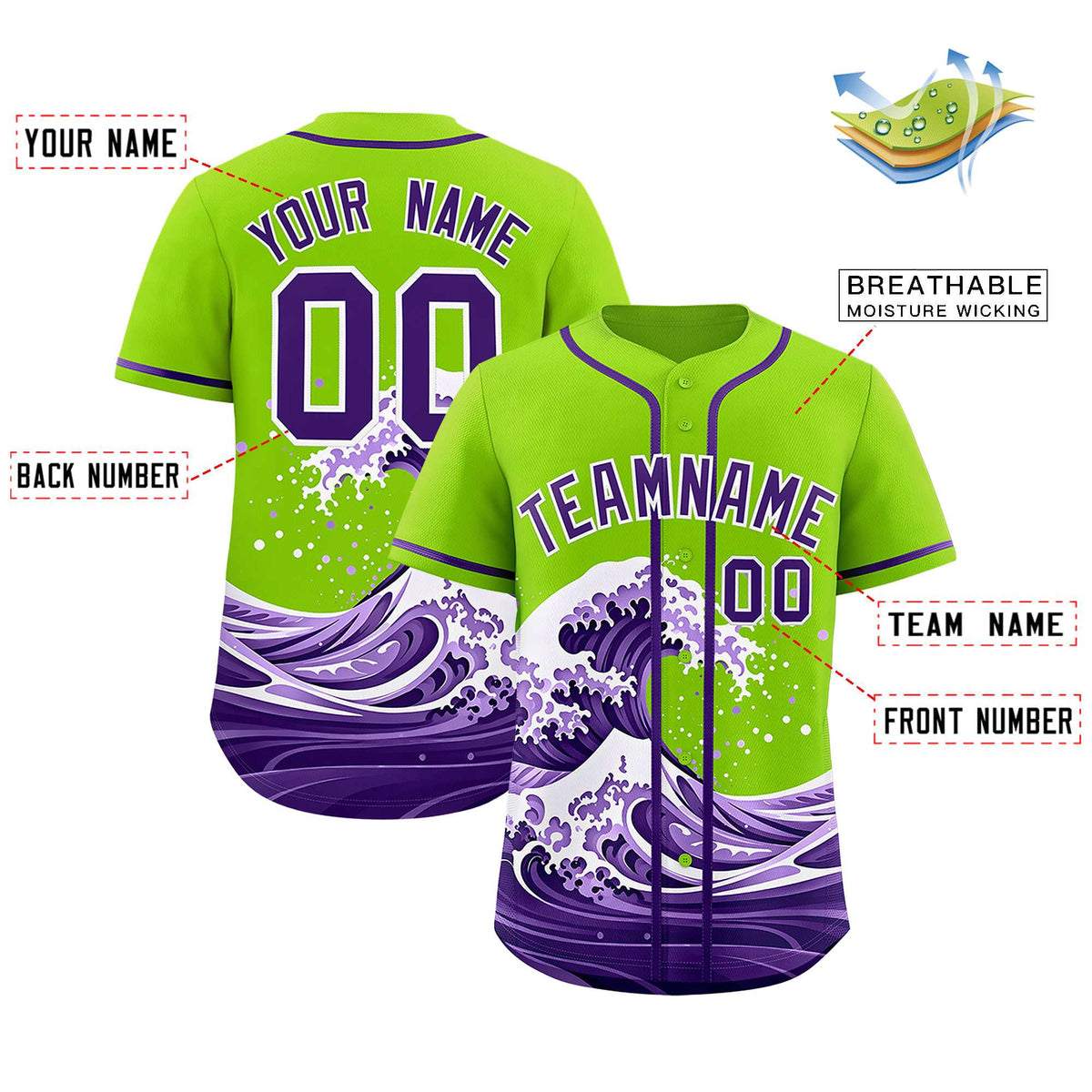 Custom Neon Green Wave Graffiti Pattern Authentic Baseball Jersey| KXKSHOP