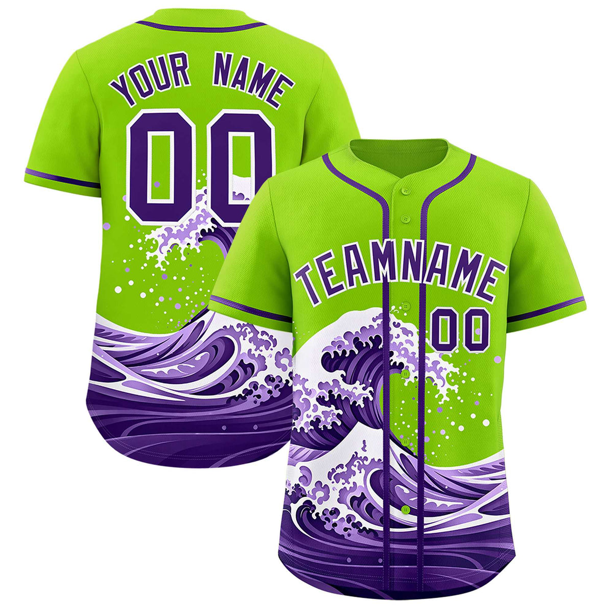 Custom Neon Green Wave Graffiti Pattern Authentic Baseball Jersey| KXKSHOP