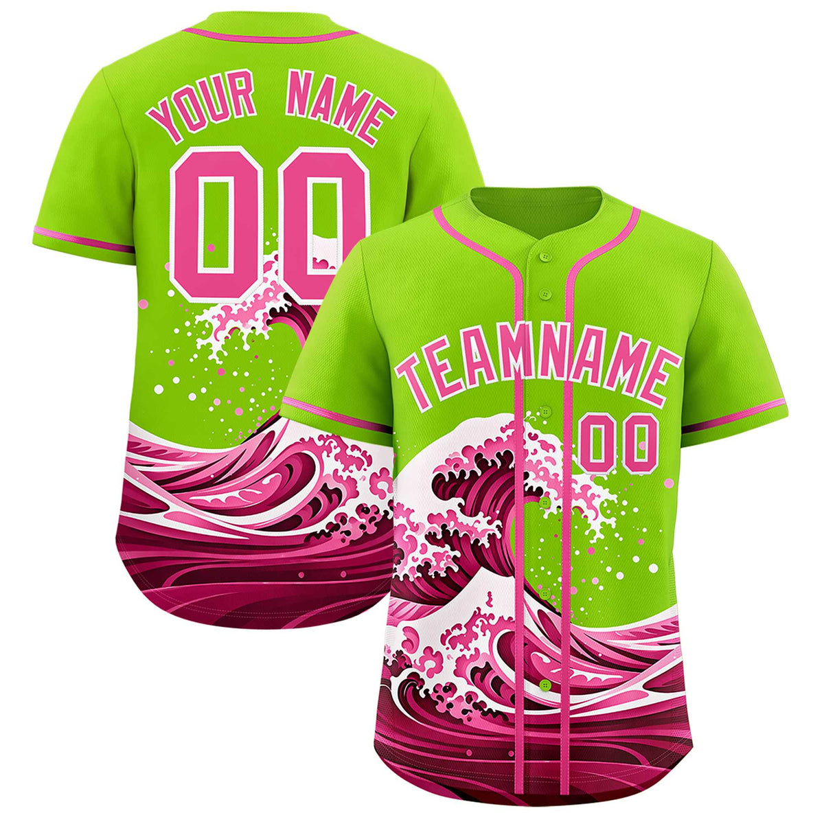 Custom Neon Green Wave Graffiti Pattern Authentic Baseball Jersey| KXKSHOP