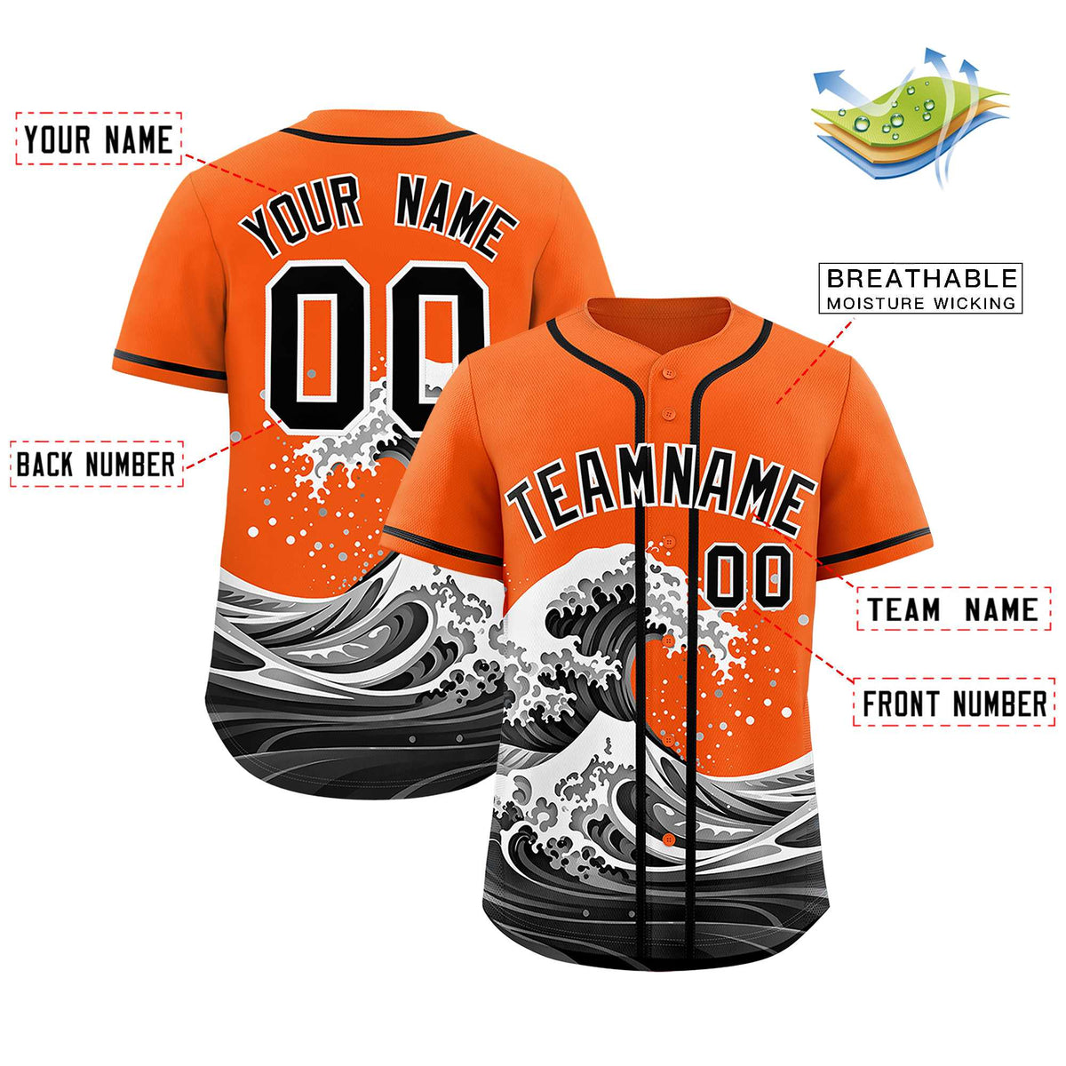 Custom Orange Wave Graffiti Pattern Authentic Baseball Jersey| KXKSHOP