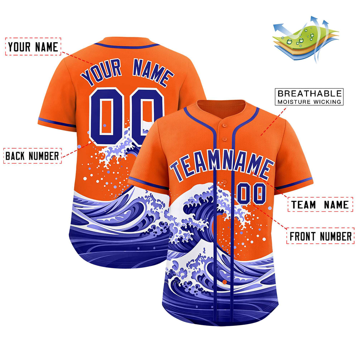 Custom Orange Wave Graffiti Pattern Authentic Baseball Jersey| KXKSHOP