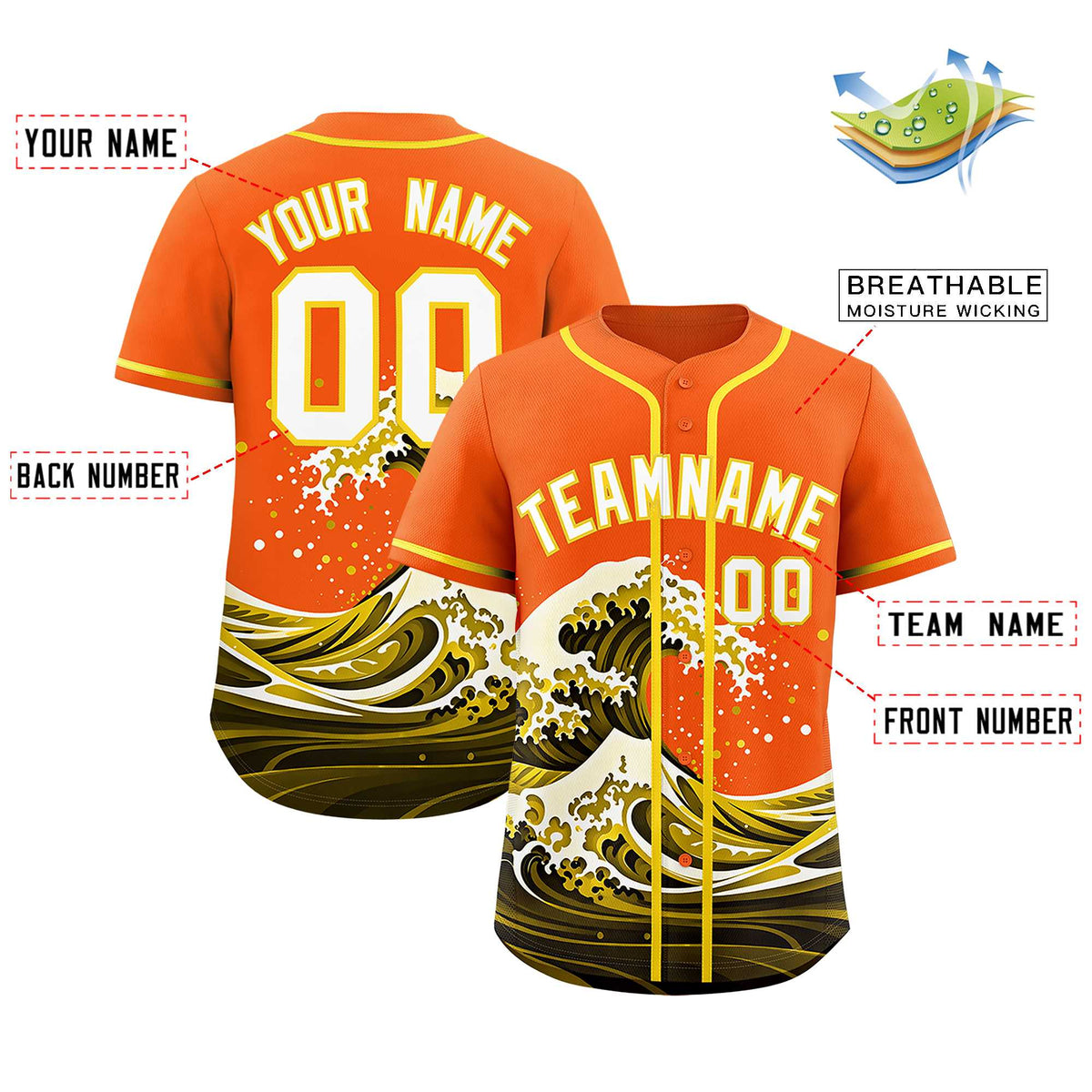 Custom Orange Wave Graffiti Pattern Authentic Baseball Jersey| KXKSHOP