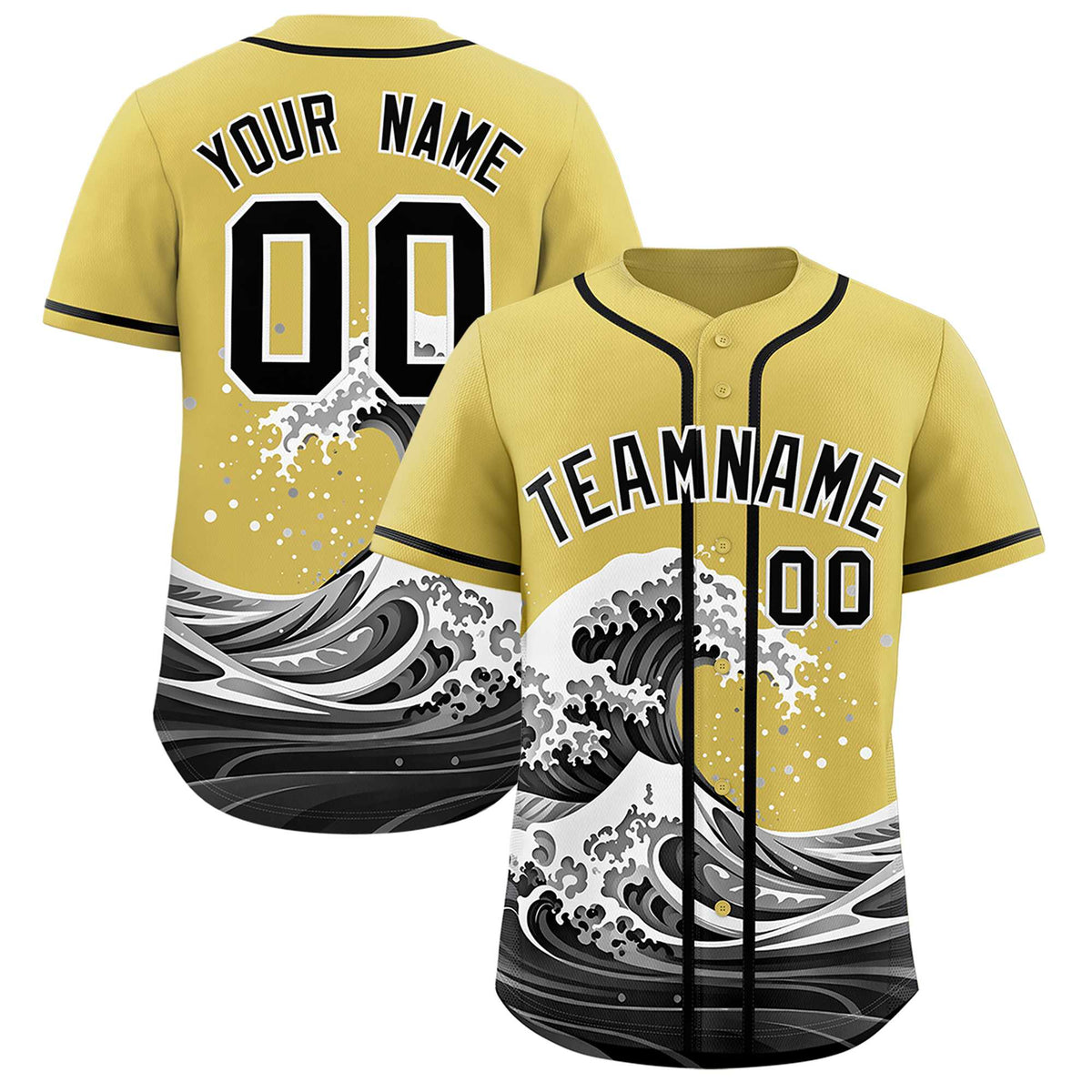 Custom Old Gold Wave Graffiti Pattern Authentic Baseball Jersey| KXKSHOP