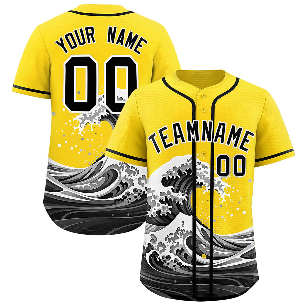 Custom Gold Wave Graffiti Pattern Authentic Baseball Jersey| KXKSHOP